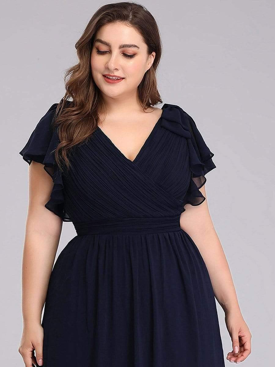 pretty AVELYN|Maxi Long Chiffon Plus Size Evening Dresses with Ruffles Sleeves - Image 5