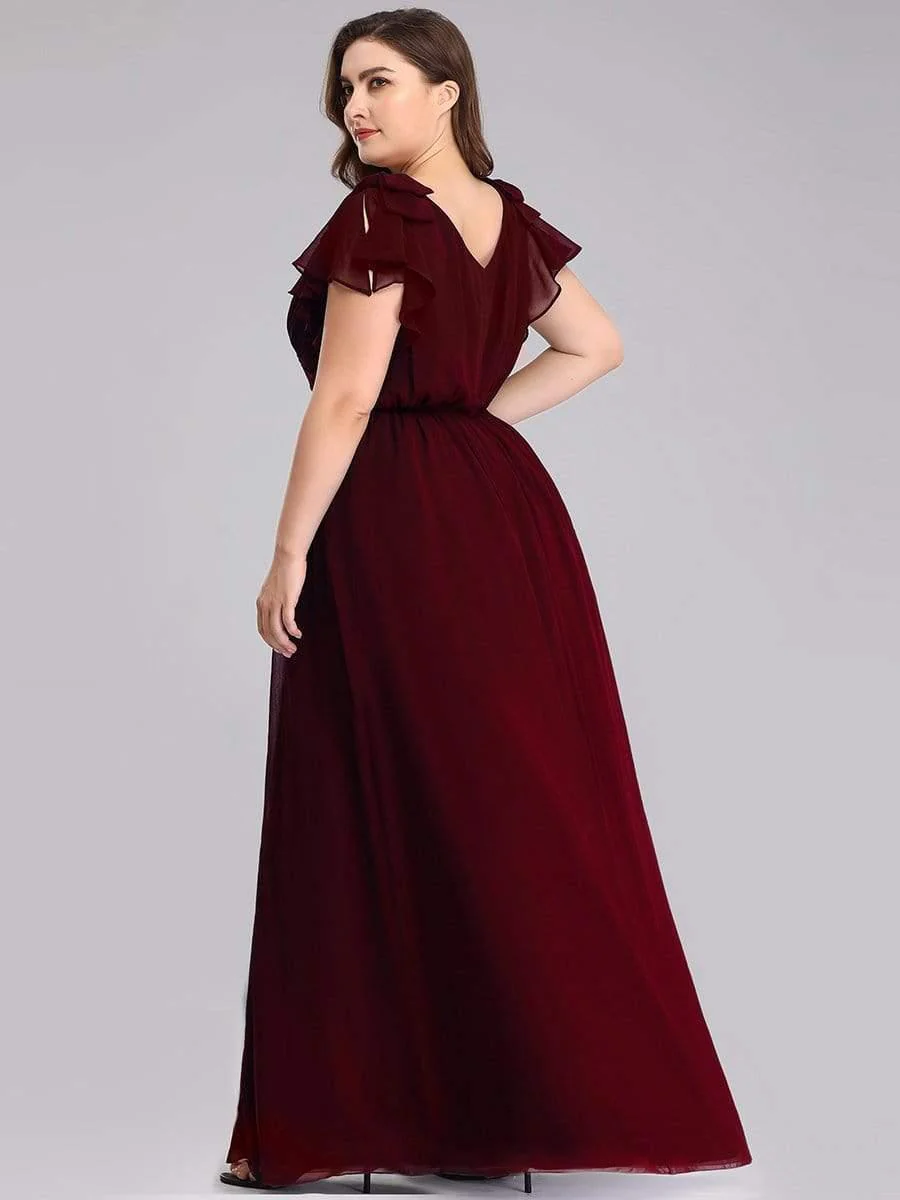pretty AVELYN|Maxi Long Chiffon Plus Size Evening Dresses with Ruffles Sleeves - Image 7