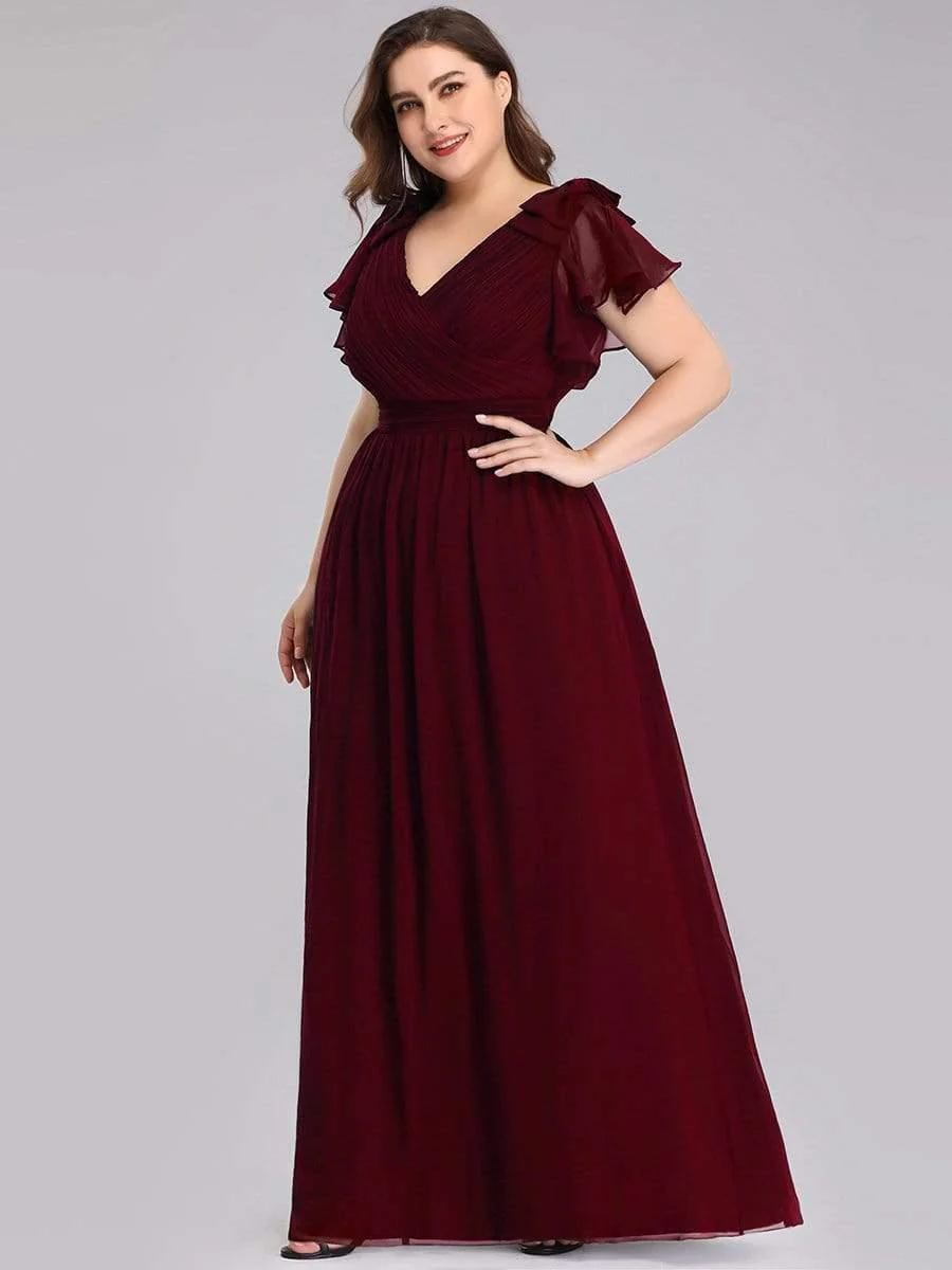pretty AVELYN|Maxi Long Chiffon Plus Size Evening Dresses with Ruffles Sleeves - Image 8