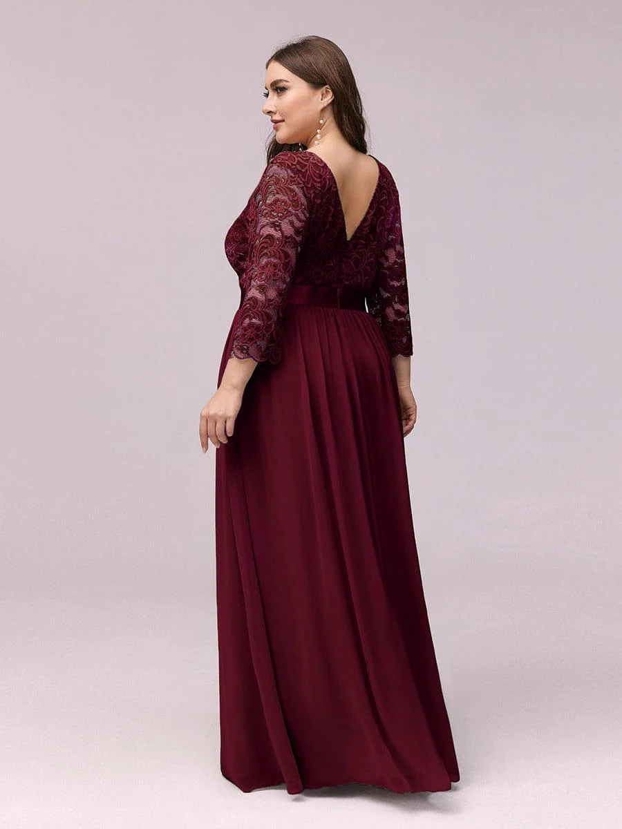 pretty FAUN|Plus Size See-Through Floor Length Lace Bridesmaid Dress With Half Sleeve - Image 11