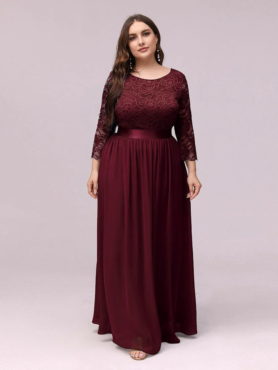 pretty FAUN|Plus Size See-Through Floor Length Lace Bridesmaid Dress With Half Sleeve - Image 13