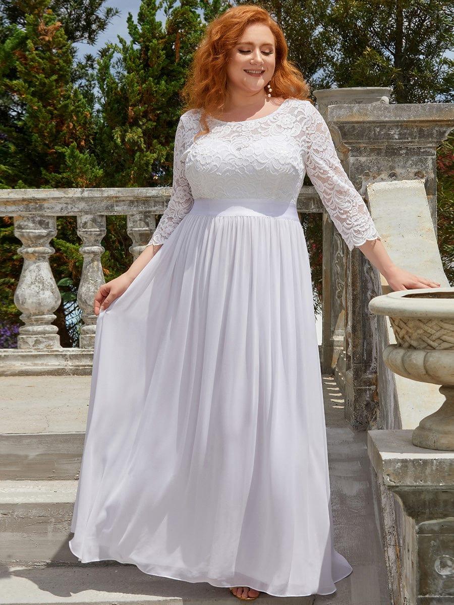 pretty FAUN|Plus Size See-Through Floor Length Lace Bridesmaid Dress With Half Sleeve - Image 19