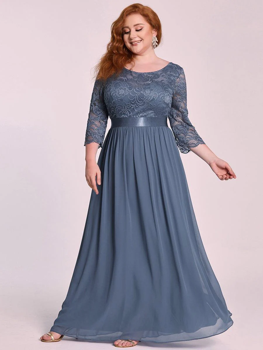 pretty FAUN|Plus Size See-Through Floor Length Lace Bridesmaid Dress With Half Sleeve - Image 25