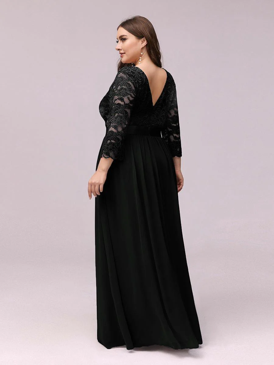 pretty FAUN|Plus Size See-Through Floor Length Lace Bridesmaid Dress With Half Sleeve - Image 27