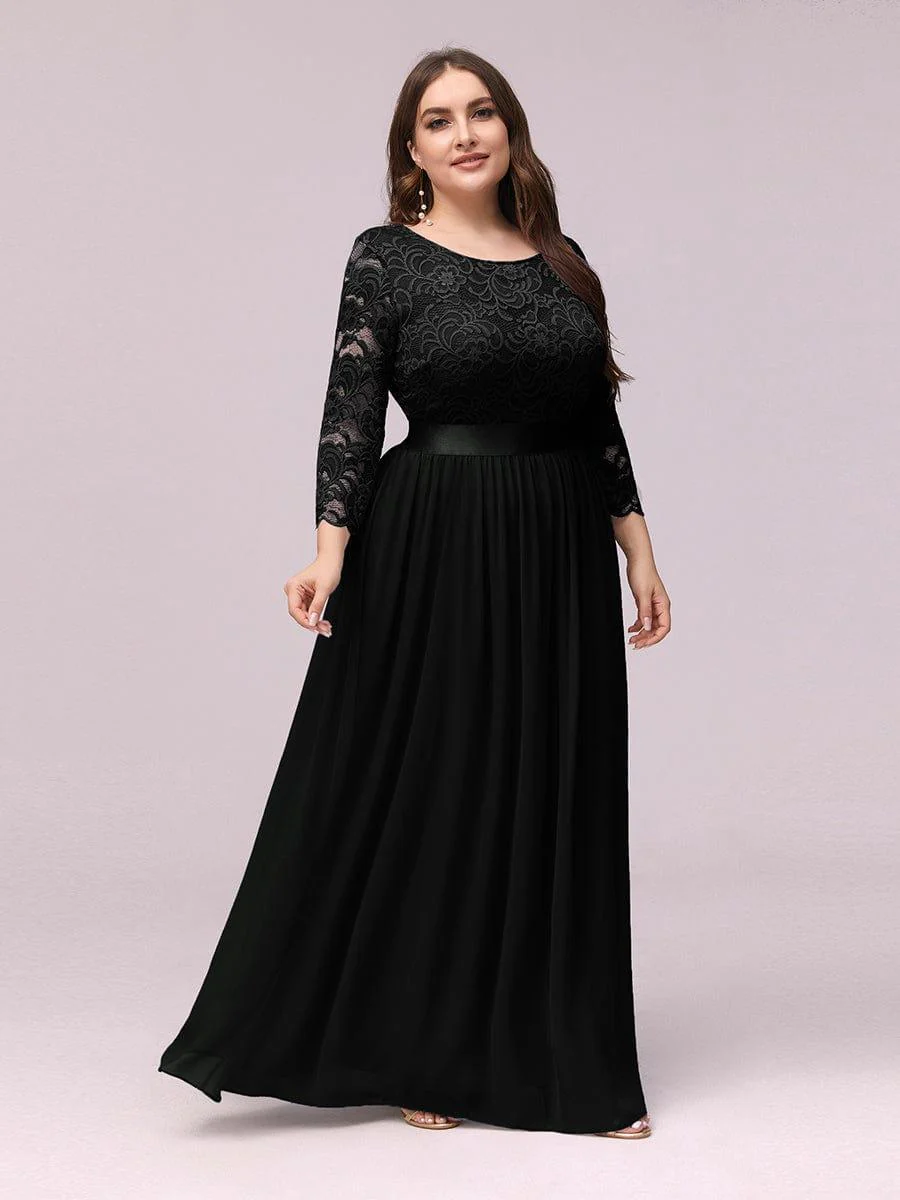 pretty FAUN|Plus Size See-Through Floor Length Lace Bridesmaid Dress With Half Sleeve - Image 28