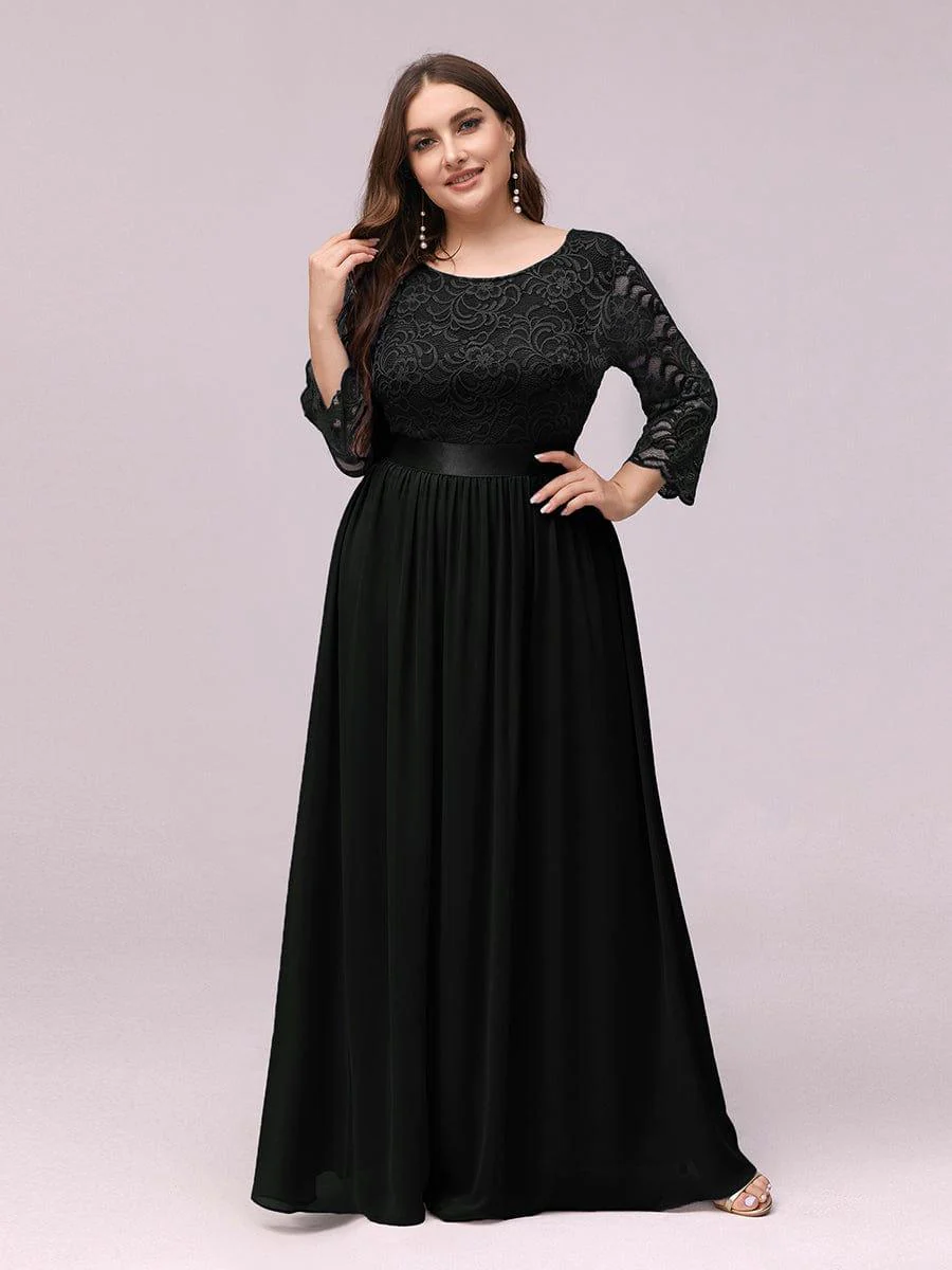 pretty FAUN|Plus Size See-Through Floor Length Lace Bridesmaid Dress With Half Sleeve - Image 29