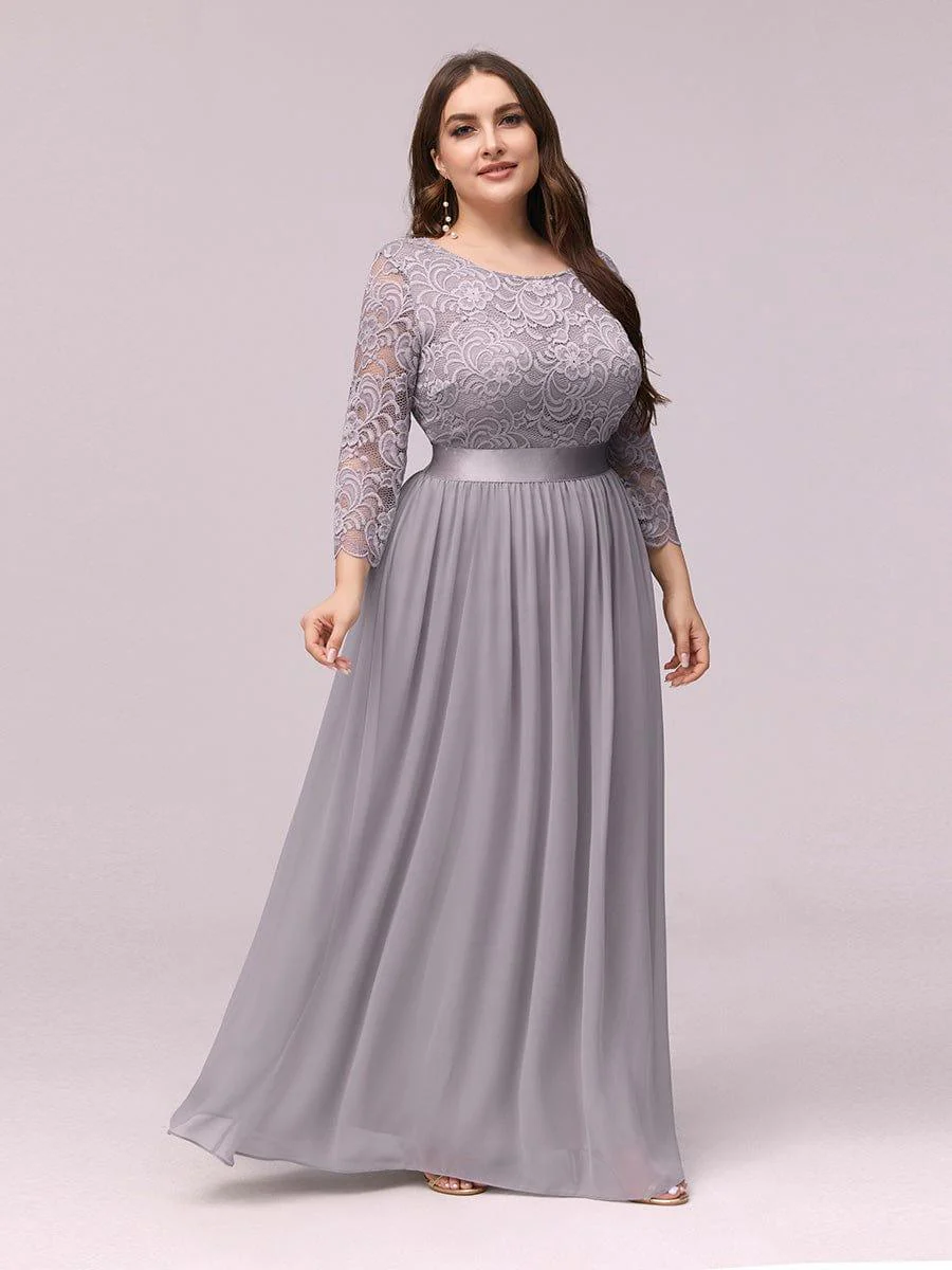 pretty FAUN|Plus Size See-Through Floor Length Lace Bridesmaid Dress With Half Sleeve - Image 32