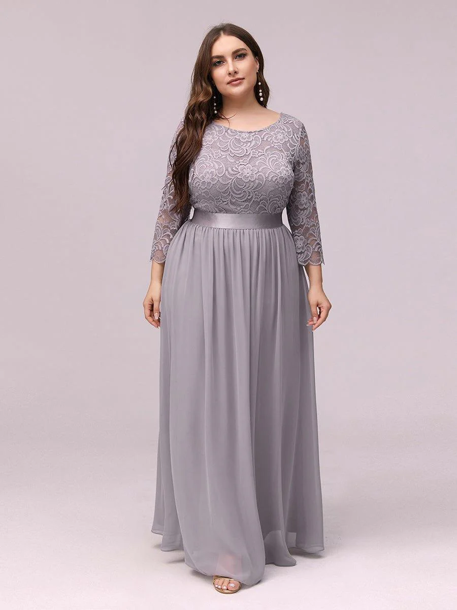 pretty FAUN|Plus Size See-Through Floor Length Lace Bridesmaid Dress With Half Sleeve - Image 34