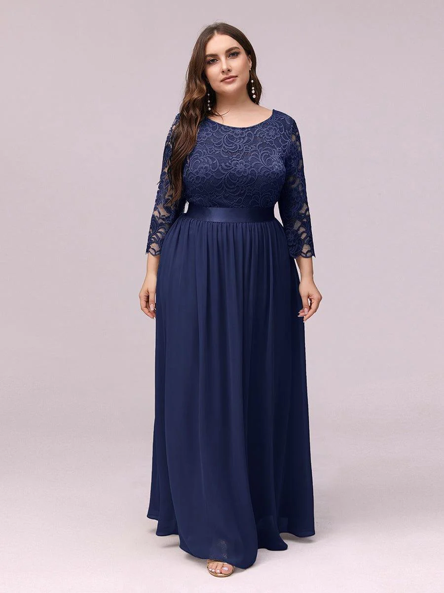 pretty FAUN|Plus Size See-Through Floor Length Lace Bridesmaid Dress With Half Sleeve - Image 35