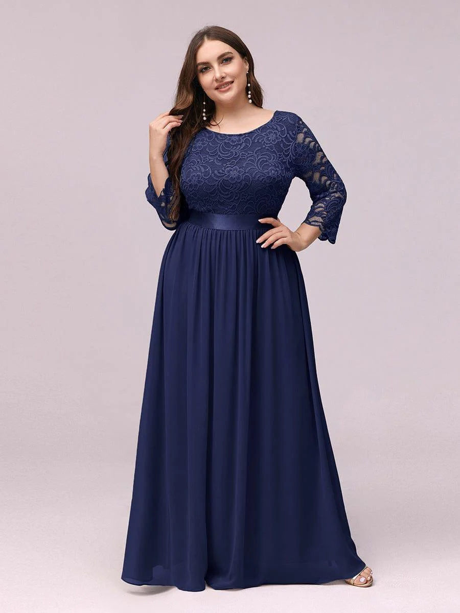 pretty FAUN|Plus Size See-Through Floor Length Lace Bridesmaid Dress With Half Sleeve - Image 37