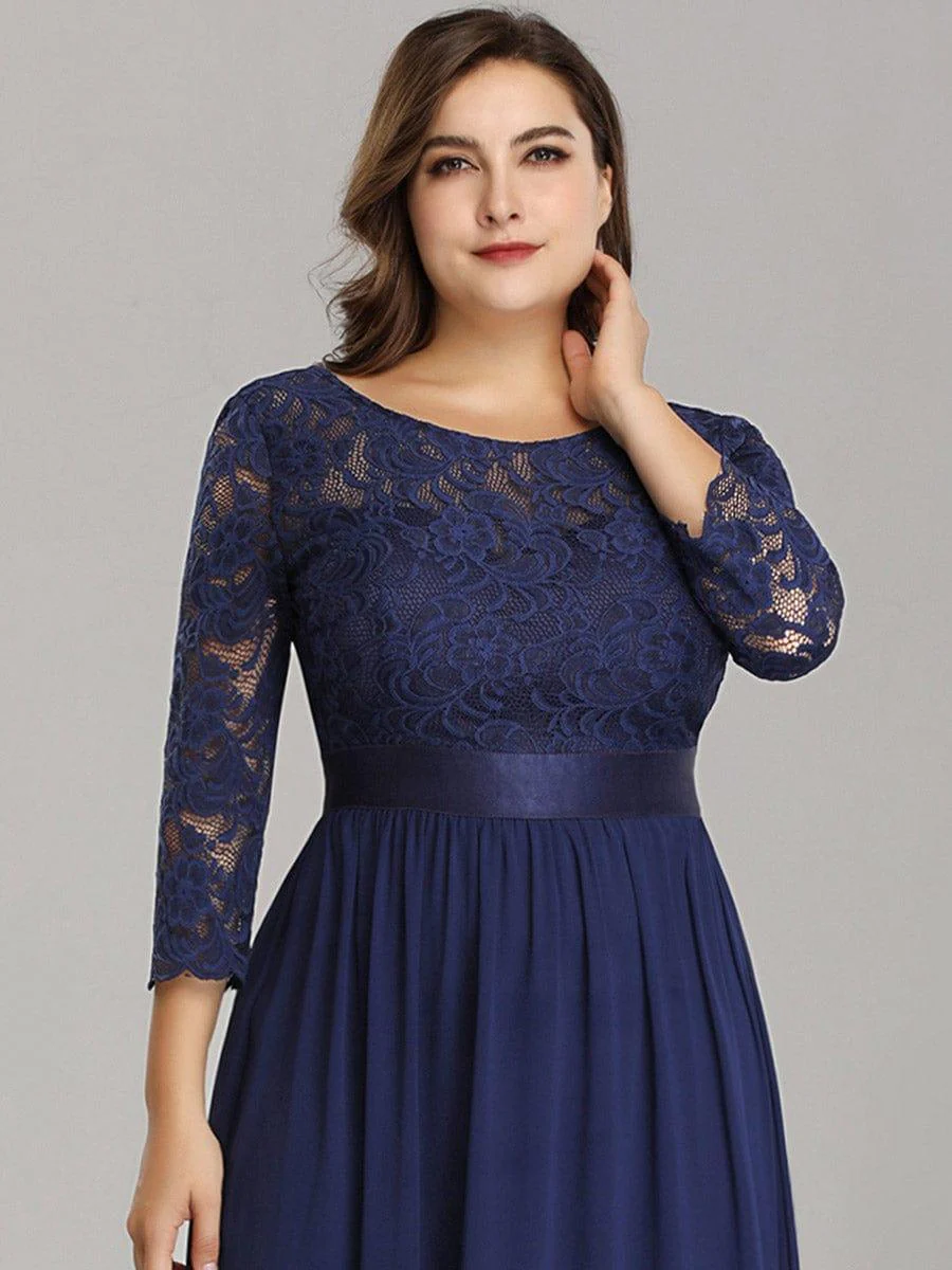 pretty FAUN|Plus Size See-Through Floor Length Lace Bridesmaid Dress With Half Sleeve - Image 39