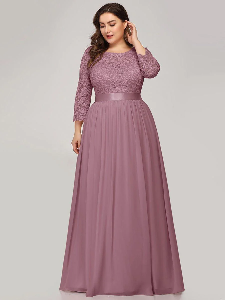 pretty FAUN|Plus Size See-Through Floor Length Lace Bridesmaid Dress With Half Sleeve - Image 43