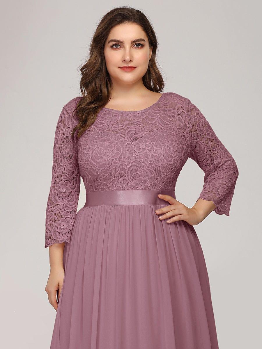 pretty FAUN|Plus Size See-Through Floor Length Lace Bridesmaid Dress With Half Sleeve - Image 44