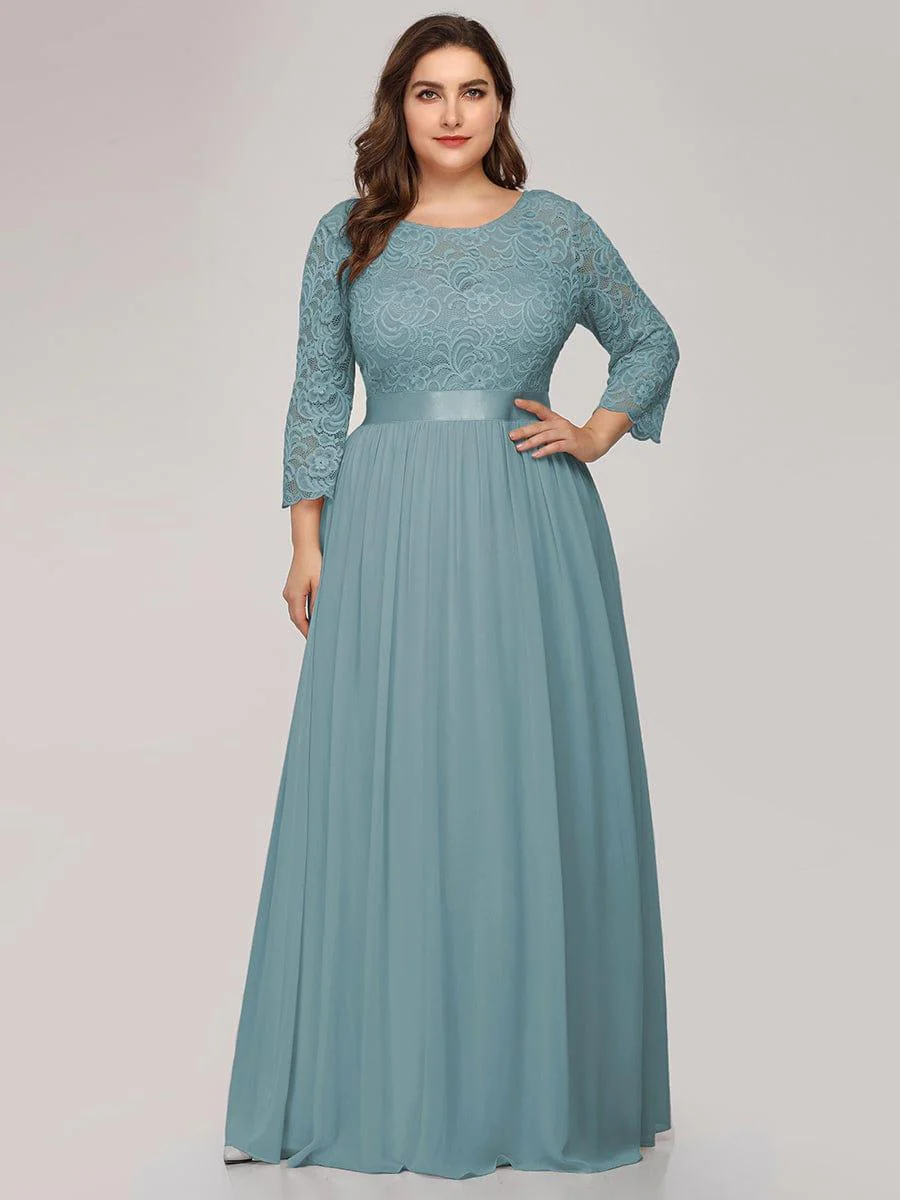 pretty FAUN|Plus Size See-Through Floor Length Lace Bridesmaid Dress With Half Sleeve - Image 45
