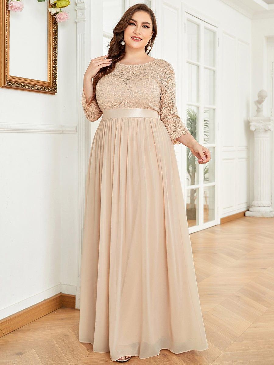 pretty FAUN|Plus Size See-Through Floor Length Lace Bridesmaid Dress With Half Sleeve - Image 5