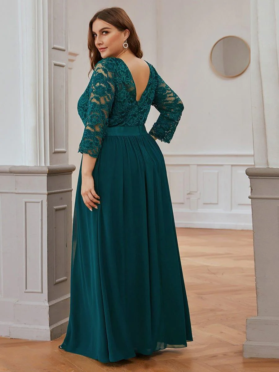 pretty FAUN|Plus Size See-Through Floor Length Lace Bridesmaid Dress With Half Sleeve - Image 52