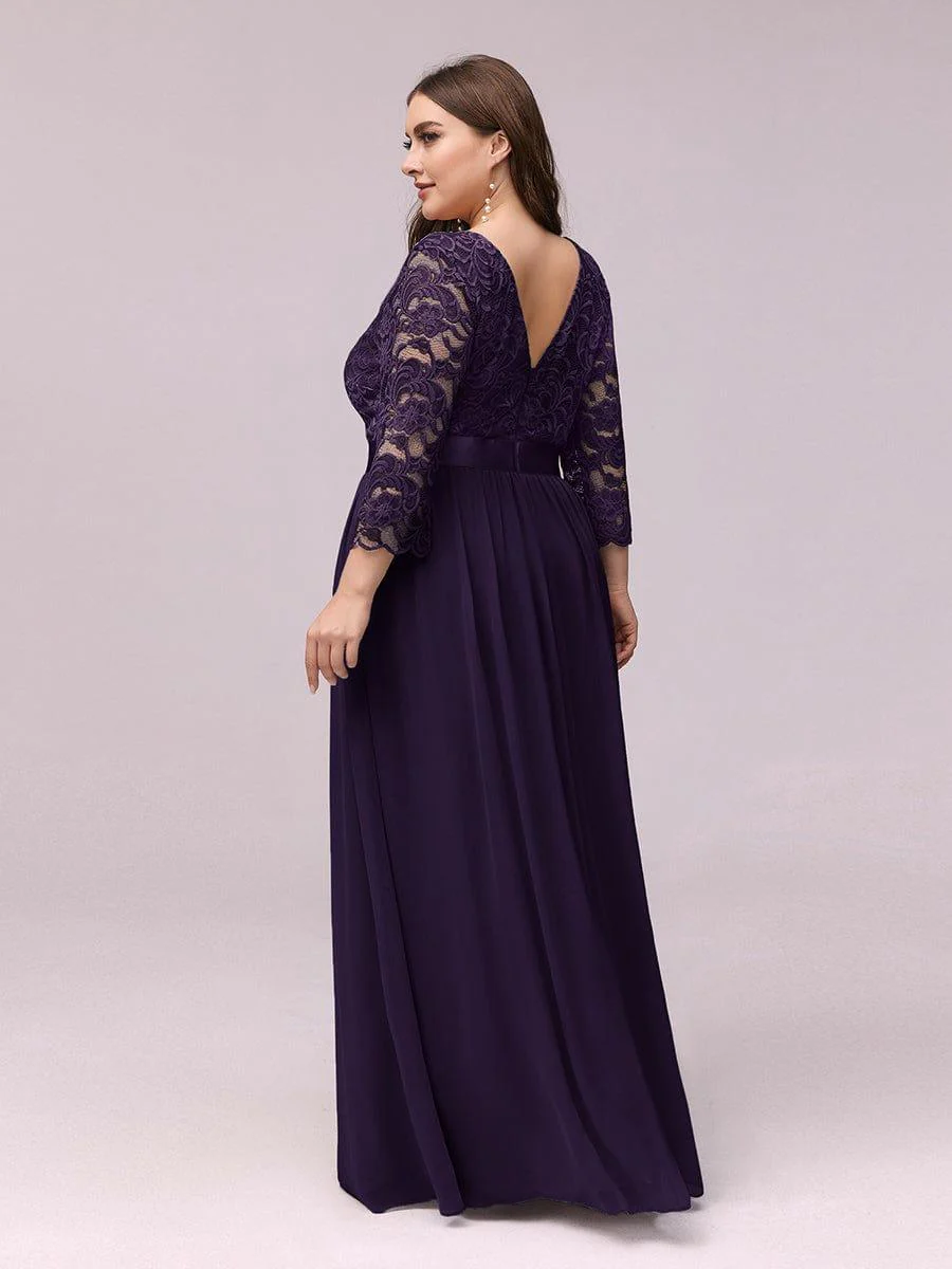 pretty FAUN|Plus Size See-Through Floor Length Lace Bridesmaid Dress With Half Sleeve - Image 57