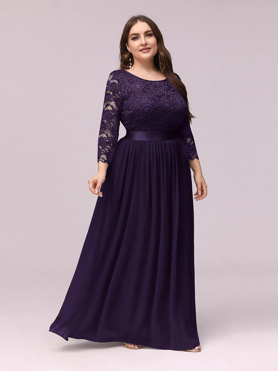 pretty FAUN|Plus Size See-Through Floor Length Lace Bridesmaid Dress With Half Sleeve - Image 58