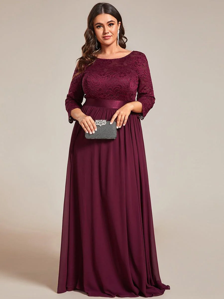 pretty FAUN|Plus Size See-Through Floor Length Lace Bridesmaid Dress With Half Sleeve - Image 64