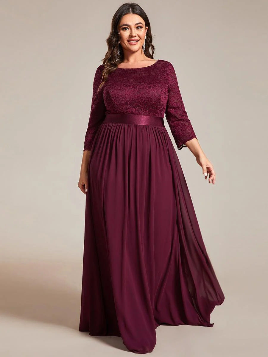 pretty FAUN|Plus Size See-Through Floor Length Lace Bridesmaid Dress With Half Sleeve - Image 65