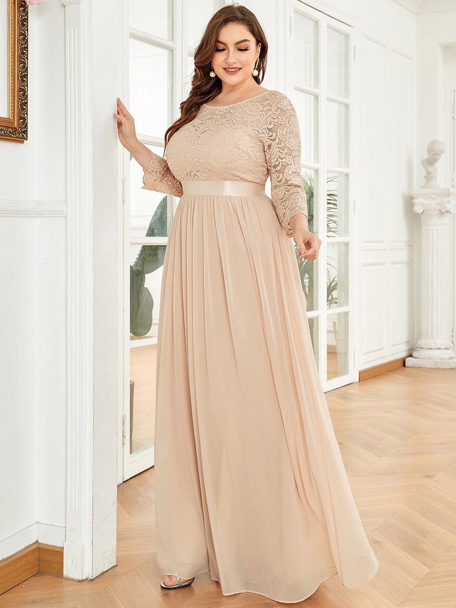 pretty FAUN|Plus Size See-Through Floor Length Lace Bridesmaid Dress With Half Sleeve - Image 7