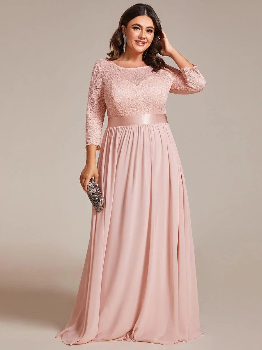 pretty FAUN|Plus Size See-Through Floor Length Lace Bridesmaid Dress With Half Sleeve - Image 71