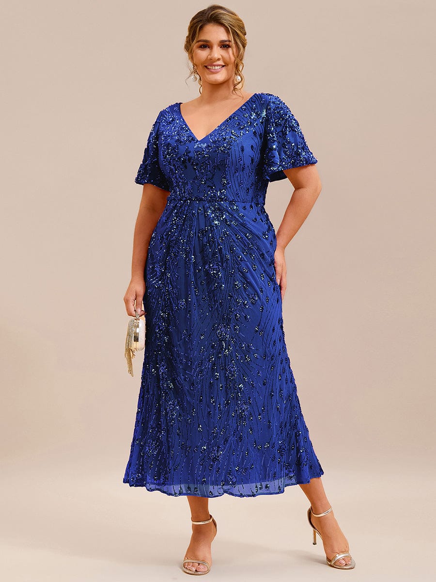 pretty PALMER|Plus Size Sequin Ruffle Sleeve Evening Dress - Image 21