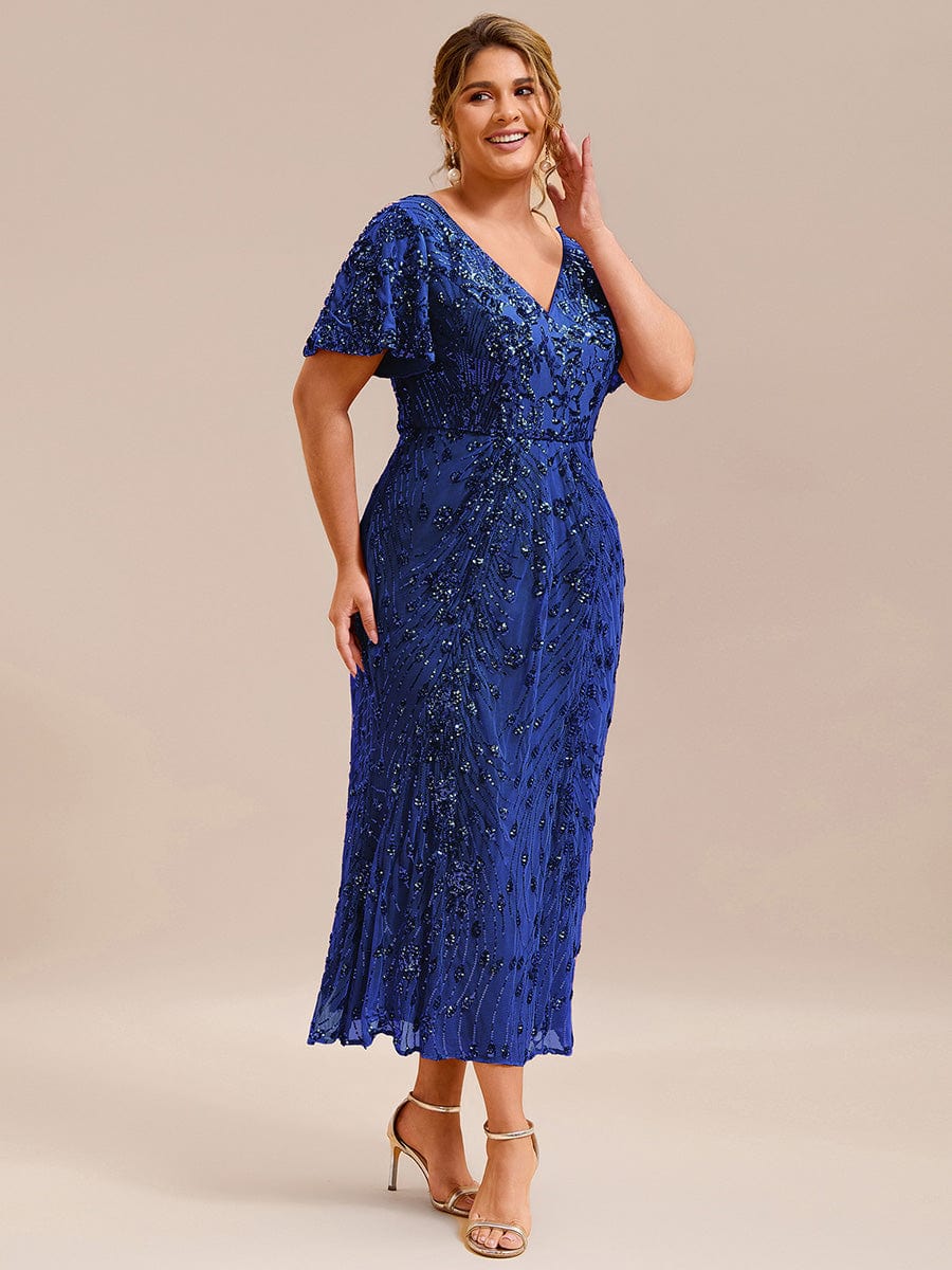 pretty PALMER|Plus Size Sequin Ruffle Sleeve Evening Dress - Image 25