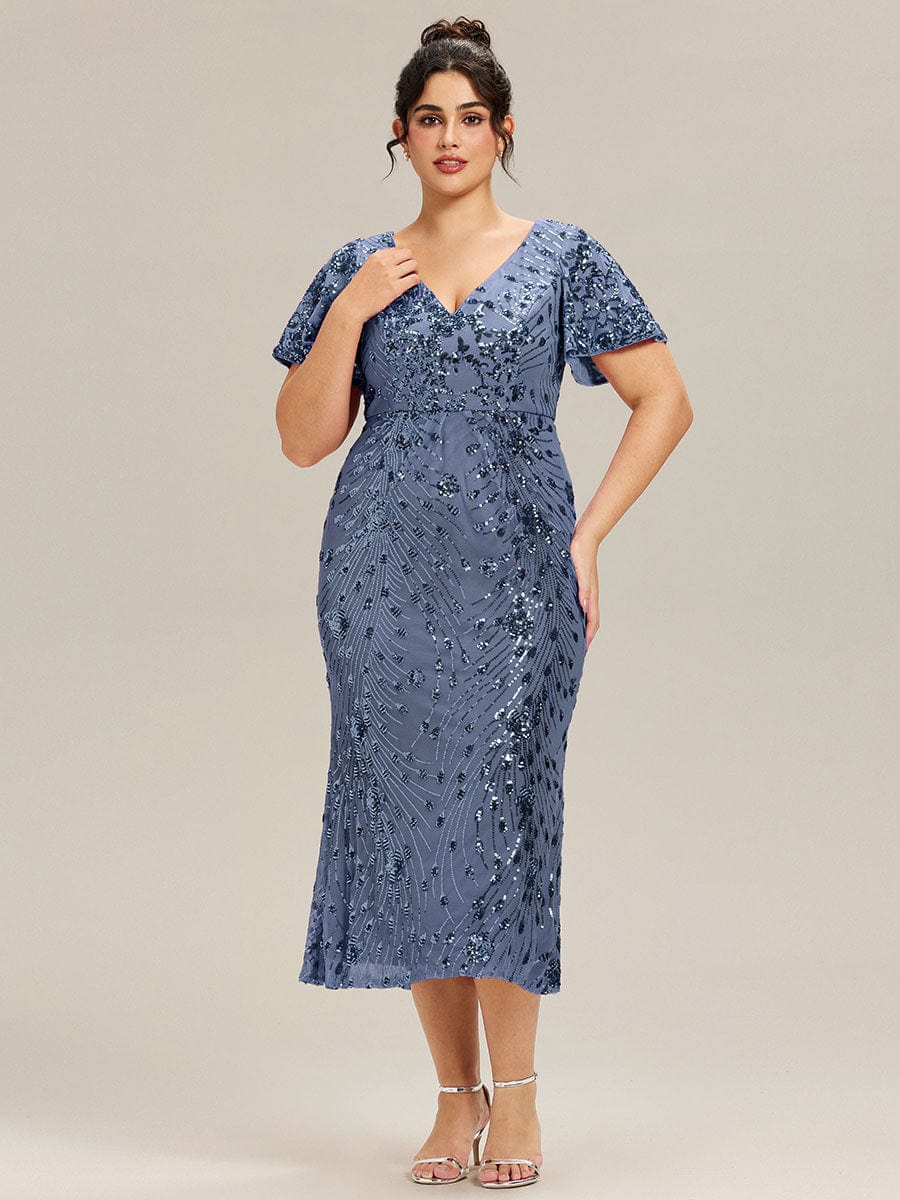 pretty PALMER|Plus Size Sequin Ruffle Sleeve Evening Dress - Image 29