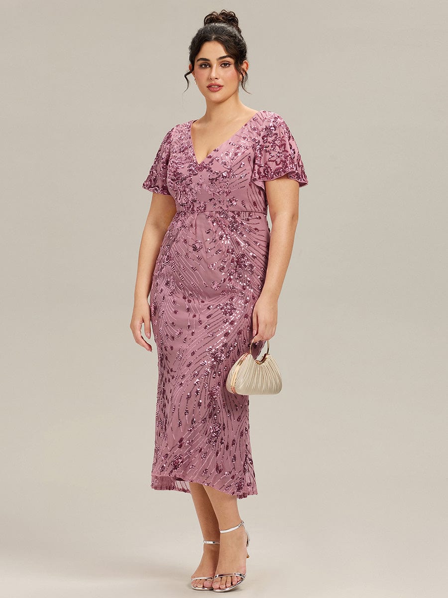 pretty PALMER|Plus Size Sequin Ruffle Sleeve Evening Dress - Image 3