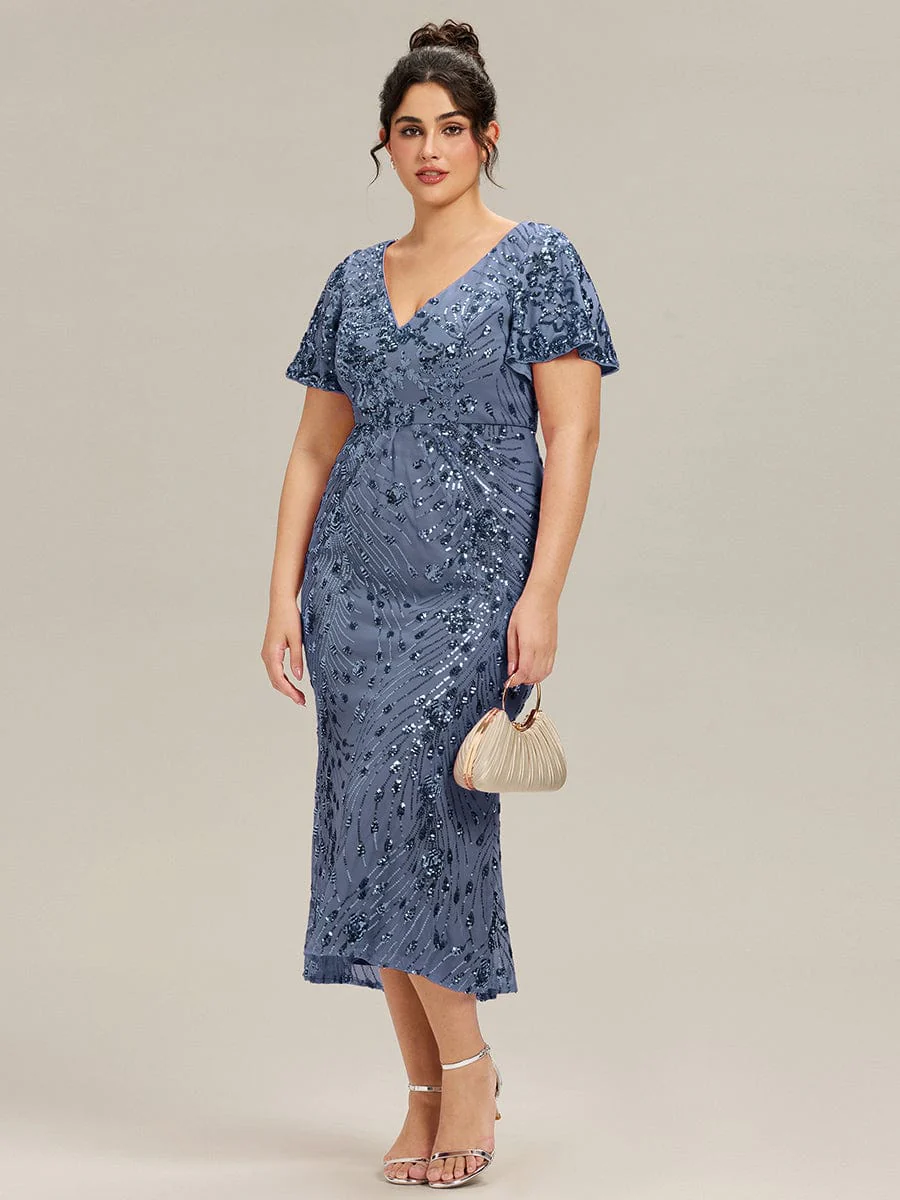 pretty PALMER|Plus Size Sequin Ruffle Sleeve Evening Dress - Image 30