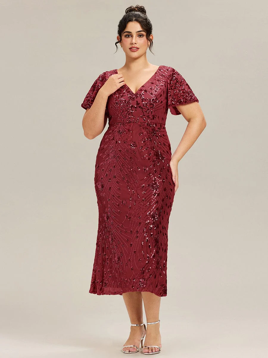 pretty PALMER|Plus Size Sequin Ruffle Sleeve Evening Dress - Image 34