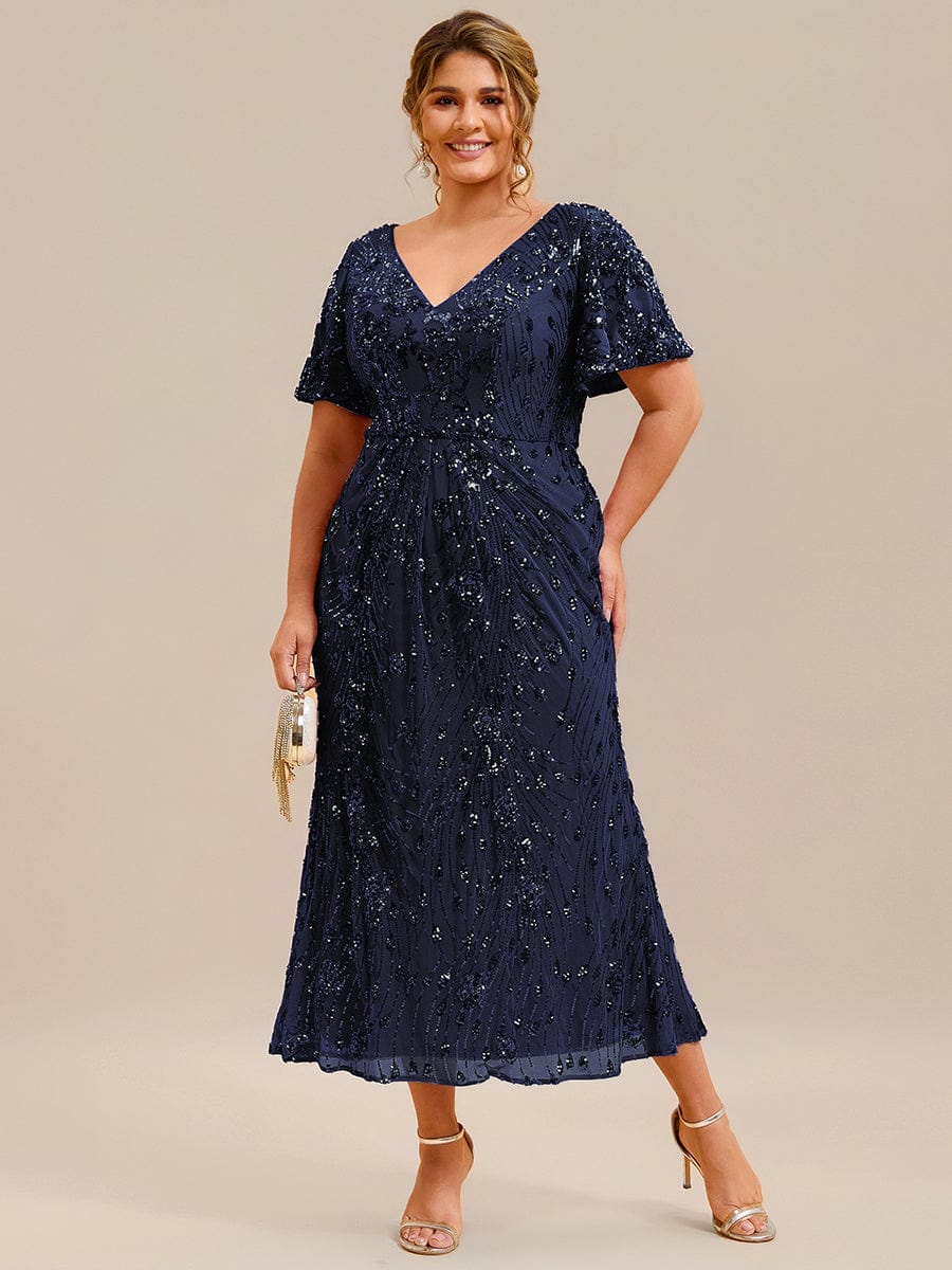 pretty PALMER|Plus Size Sequin Ruffle Sleeve Evening Dress - Image 36