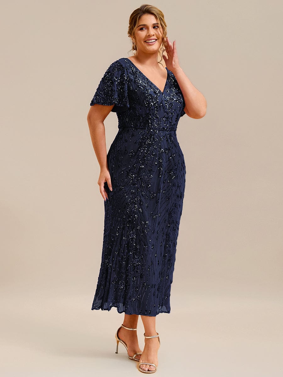 pretty PALMER|Plus Size Sequin Ruffle Sleeve Evening Dress - Image 39