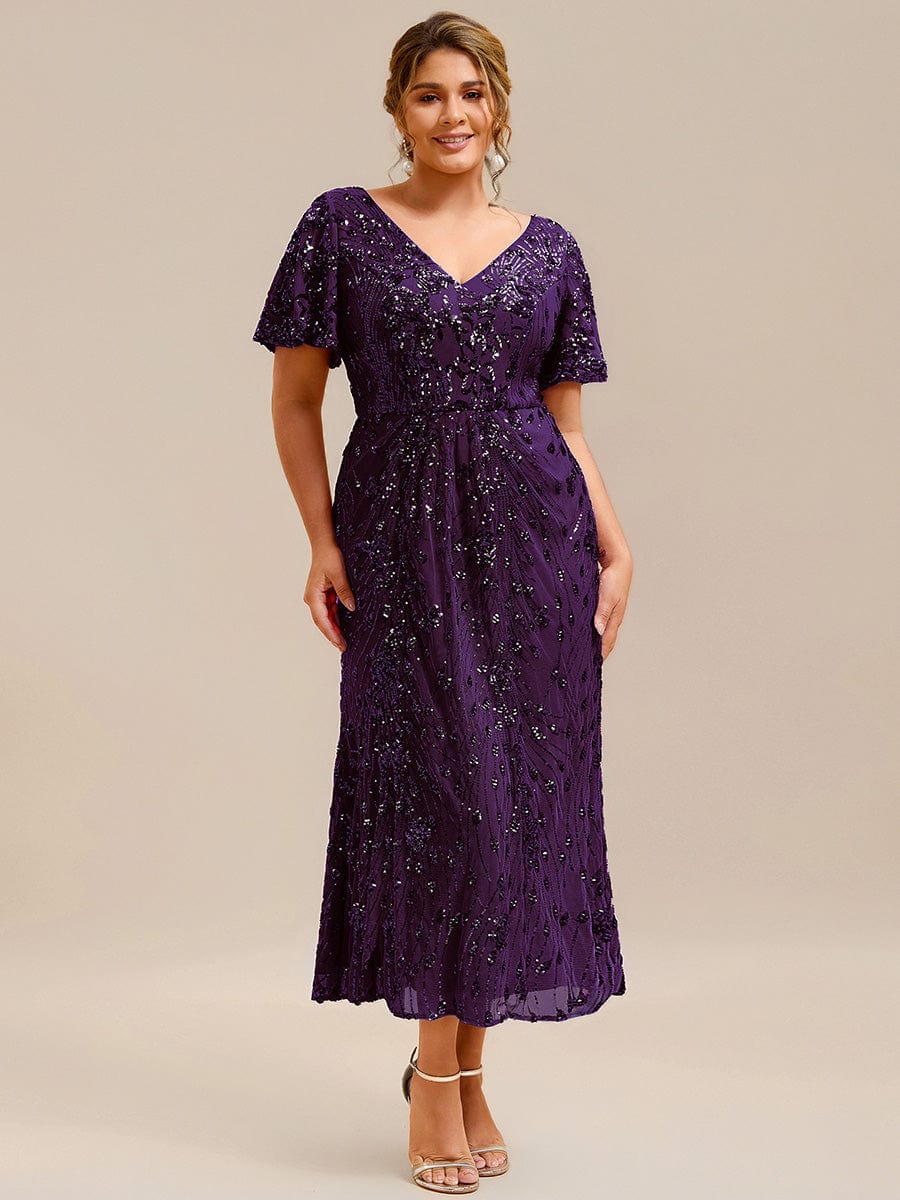 pretty PALMER|Plus Size Sequin Ruffle Sleeve Evening Dress - Image 50