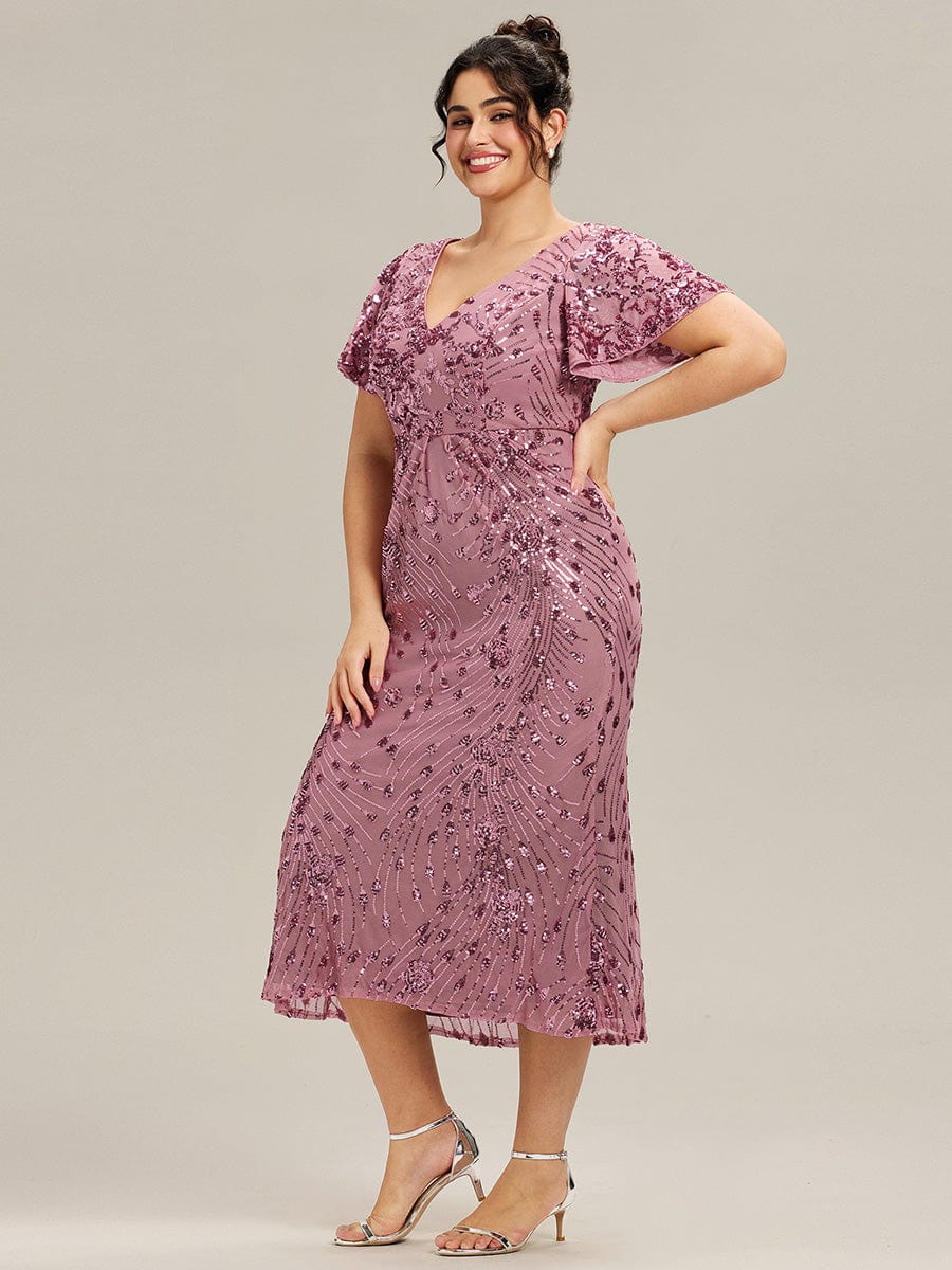 pretty PALMER|Plus Size Sequin Ruffle Sleeve Evening Dress - Image 7