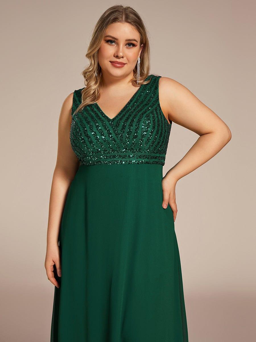 Plus Size Sequin Sleeveless Double V-Neck Formal Evening Dress - Image 10