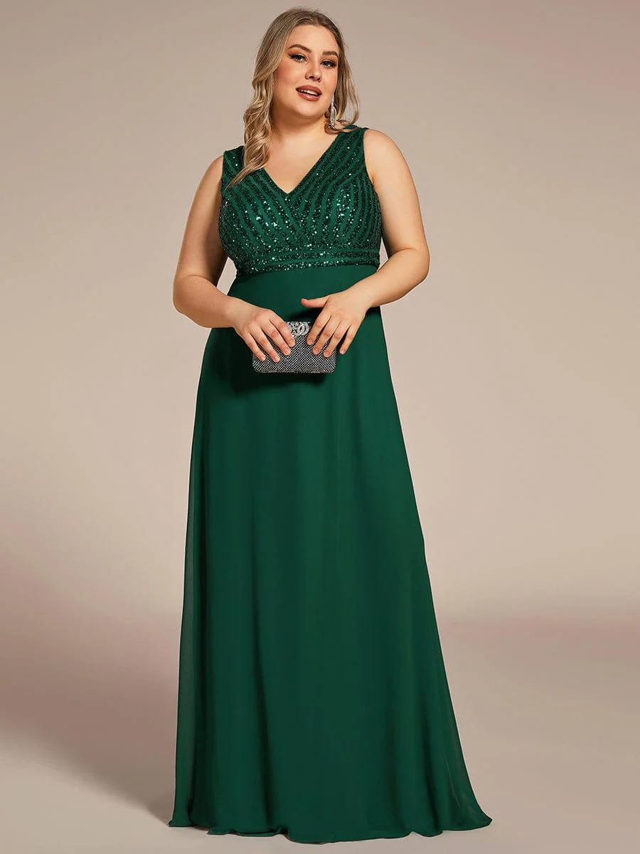Plus Size Sequin Sleeveless Double V-Neck Formal Evening Dress - Image 11