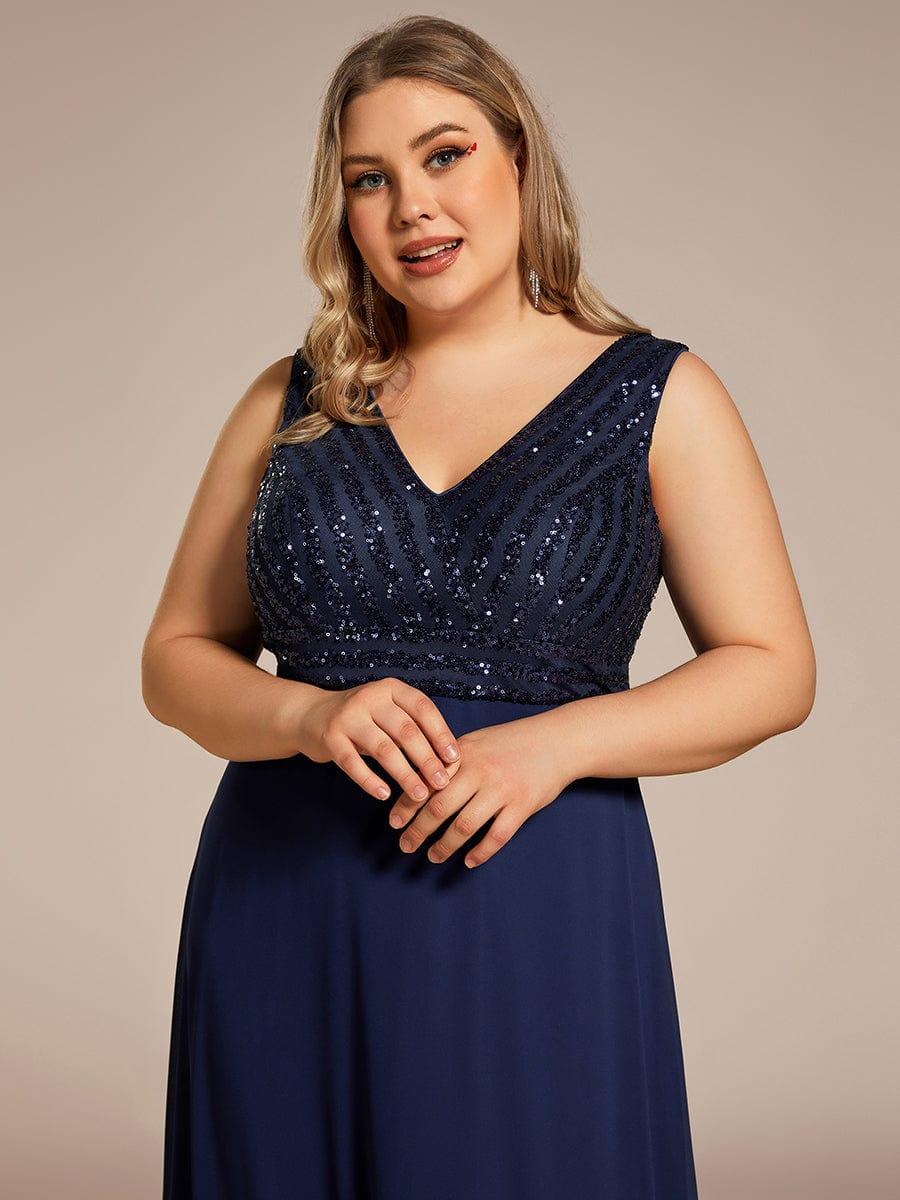 Plus Size Sequin Sleeveless Double V-Neck Formal Evening Dress - Image 13