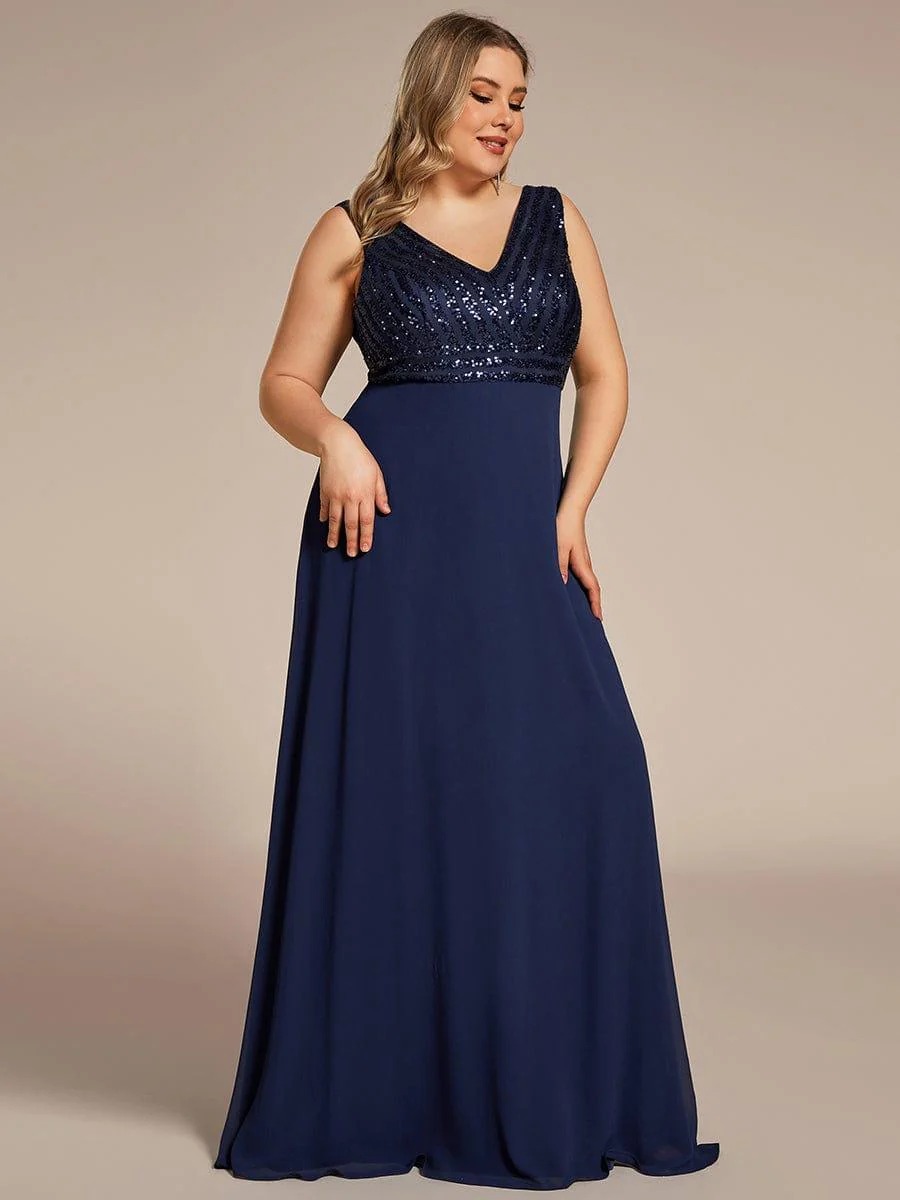 Plus Size Sequin Sleeveless Double V-Neck Formal Evening Dress - Image 14