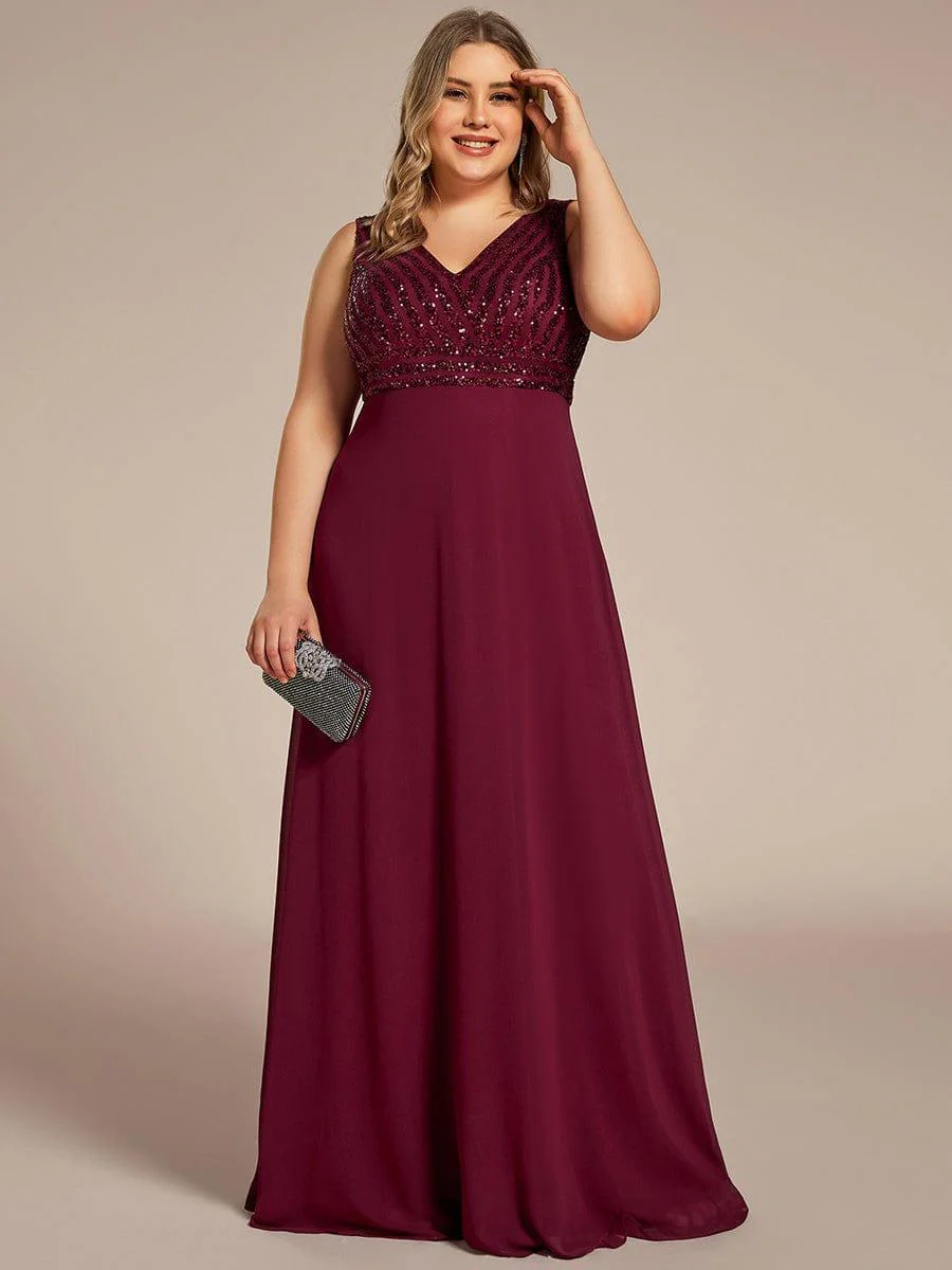 Plus Size Sequin Sleeveless Double V-Neck Formal Evening Dress - Image 3