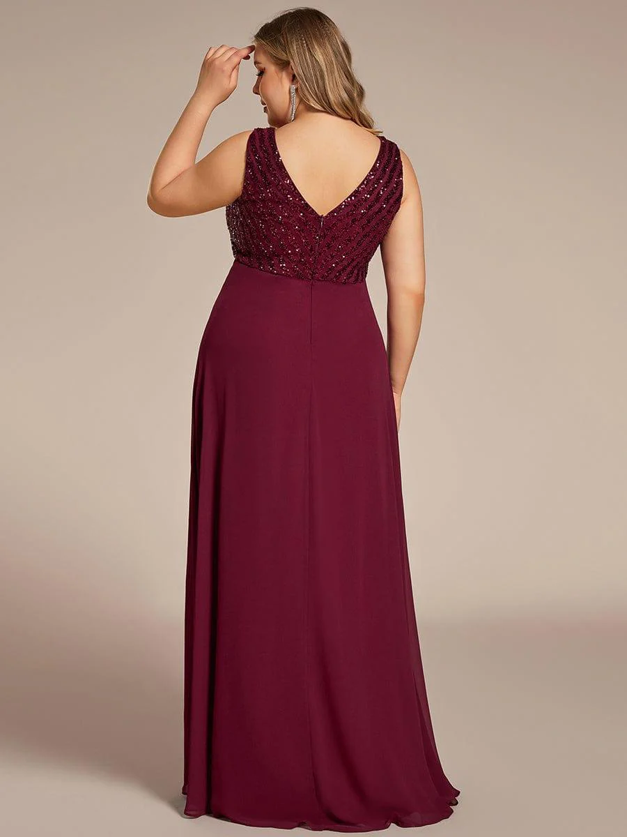 Plus Size Sequin Sleeveless Double V-Neck Formal Evening Dress - Image 4