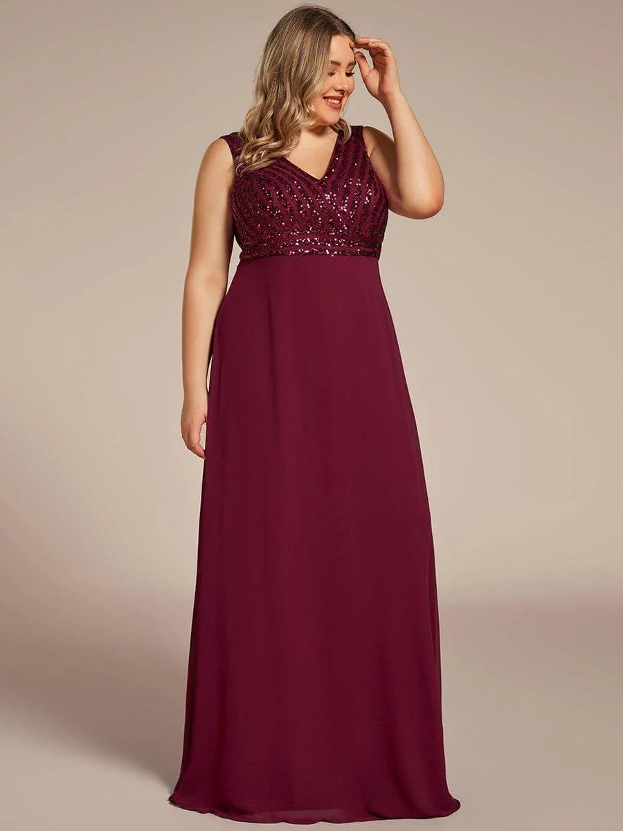 Plus Size Sequin Sleeveless Double V-Neck Formal Evening Dress - Image 6