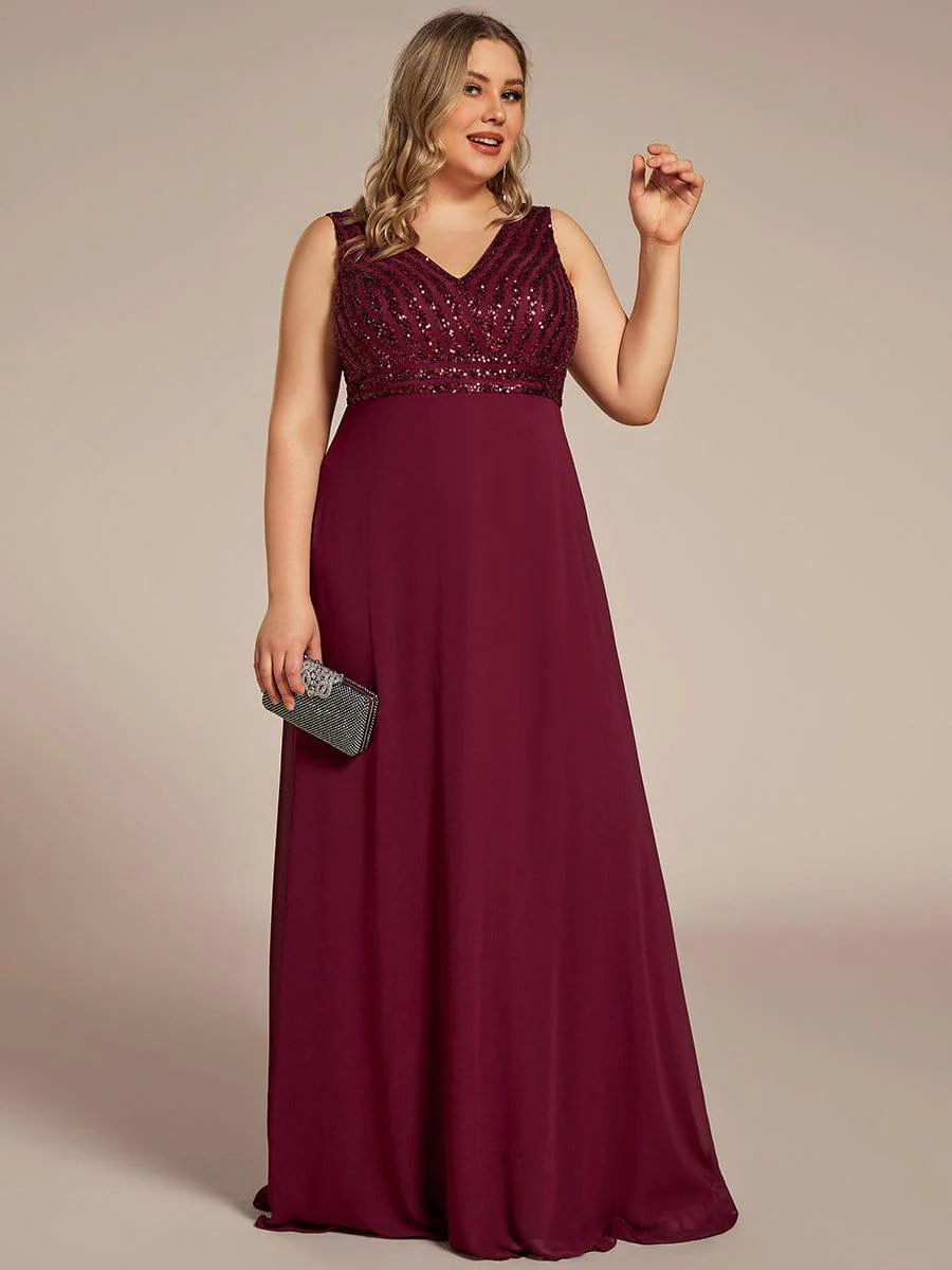 Plus Size Sequin Sleeveless Double V-Neck Formal Evening Dress - Image 7