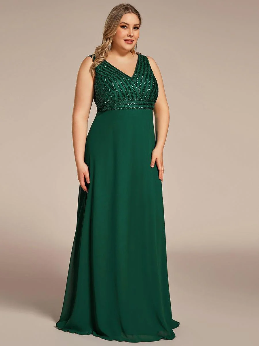 Plus Size Sequin Sleeveless Double V-Neck Formal Evening Dress - Image 8