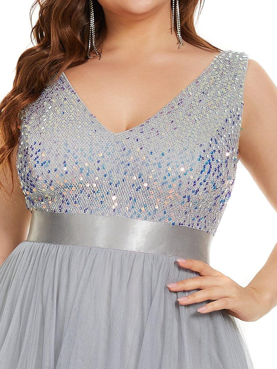 pretty CALLIE|Plus Size Sequin V-Neck Sleeveless High Low Evening Dress - Image 13