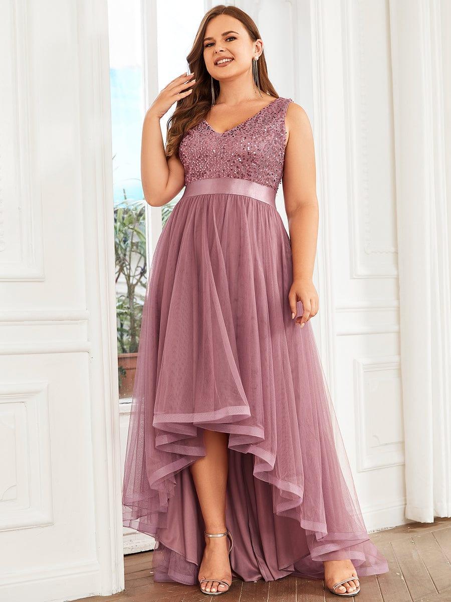 pretty CALLIE|Plus Size Sequin V-Neck Sleeveless High Low Evening Dress - Image 19