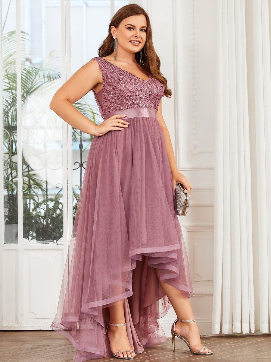 pretty CALLIE|Plus Size Sequin V-Neck Sleeveless High Low Evening Dress - Image 23