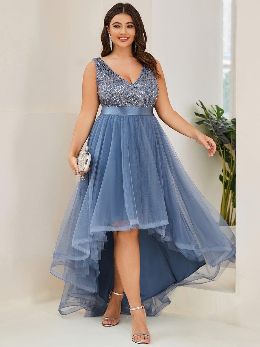 pretty CALLIE|Plus Size Sequin V-Neck Sleeveless High Low Evening Dress - Image 24