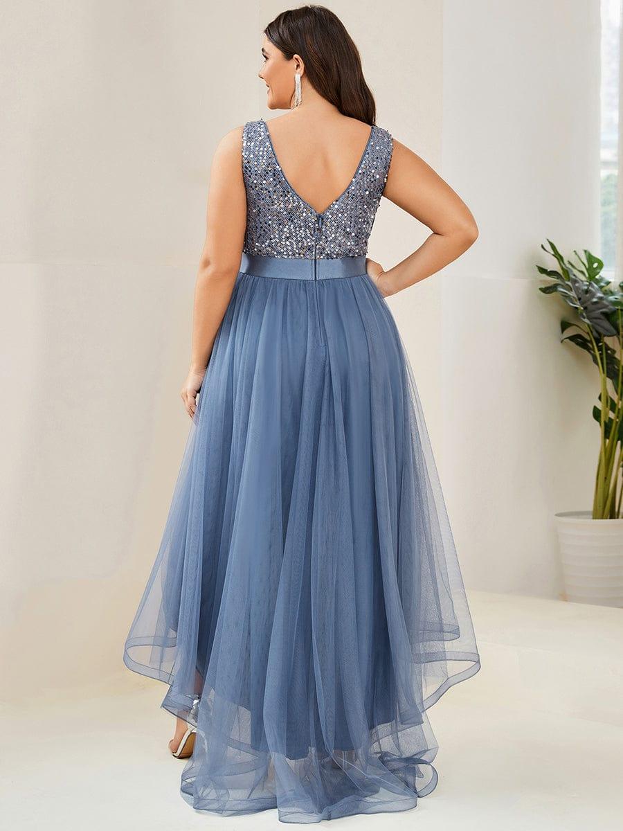 pretty CALLIE|Plus Size Sequin V-Neck Sleeveless High Low Evening Dress - Image 25